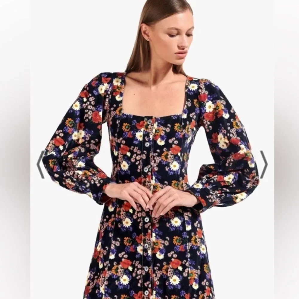 STAUD Chandler Velvet Dress Black Floral XS - Picture 5 of 15